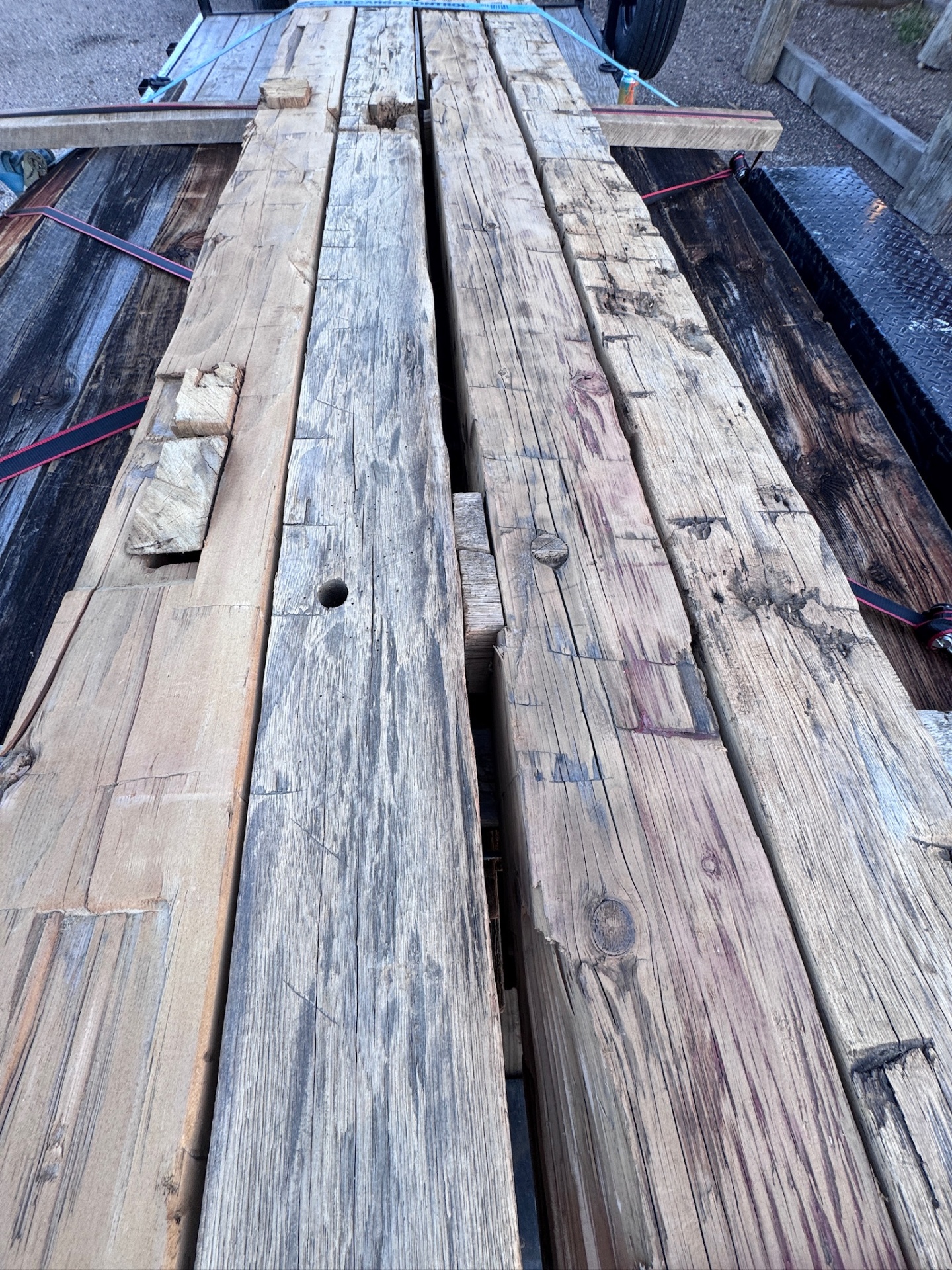 Top-down view of weathered barn boards